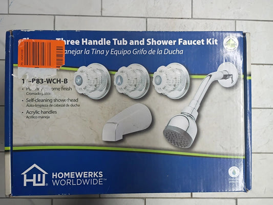 Homewerks Worldwide 10-B83-WCH-B Chrome 3-Handle Tub & Shower Kit, 8in Open Box
