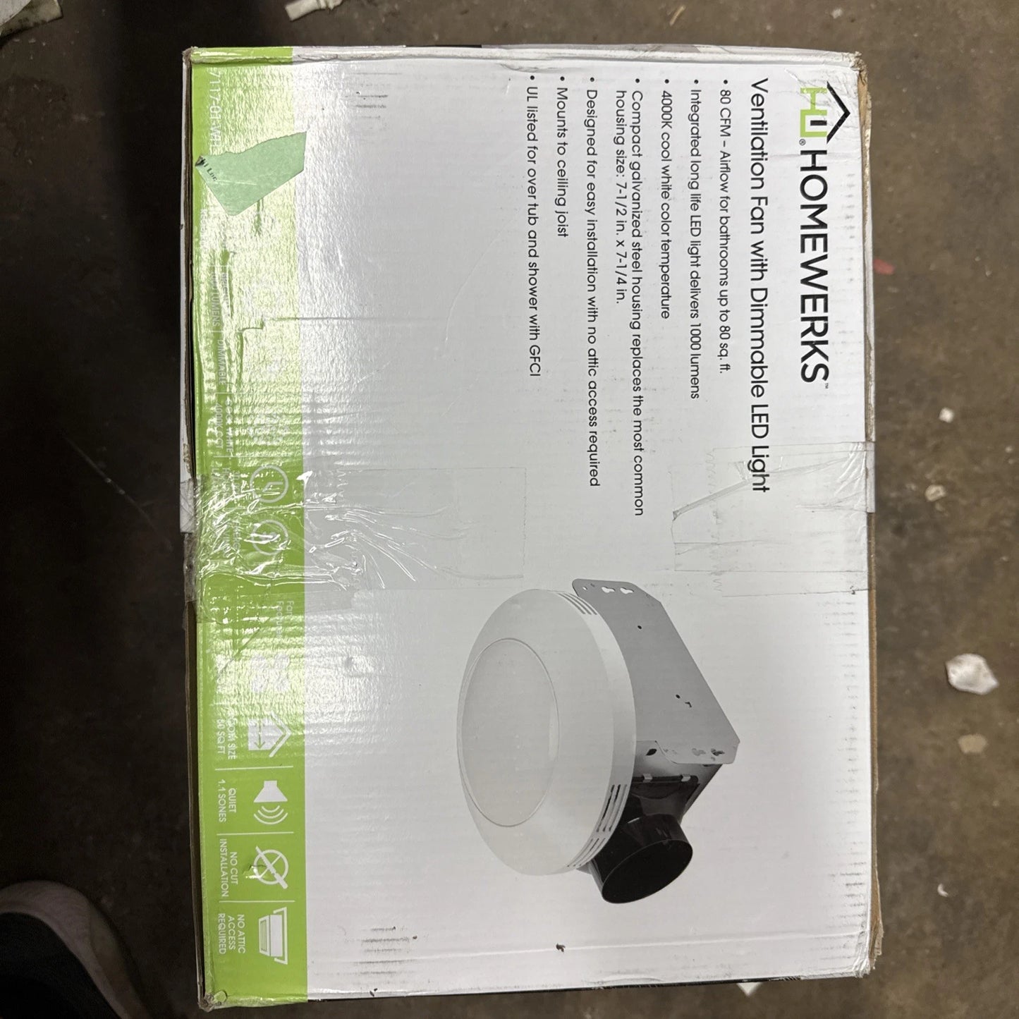 Homewerks Bathroom Integrated LED Light Ceiling Mount Exhaust Ventilation 80 CFM