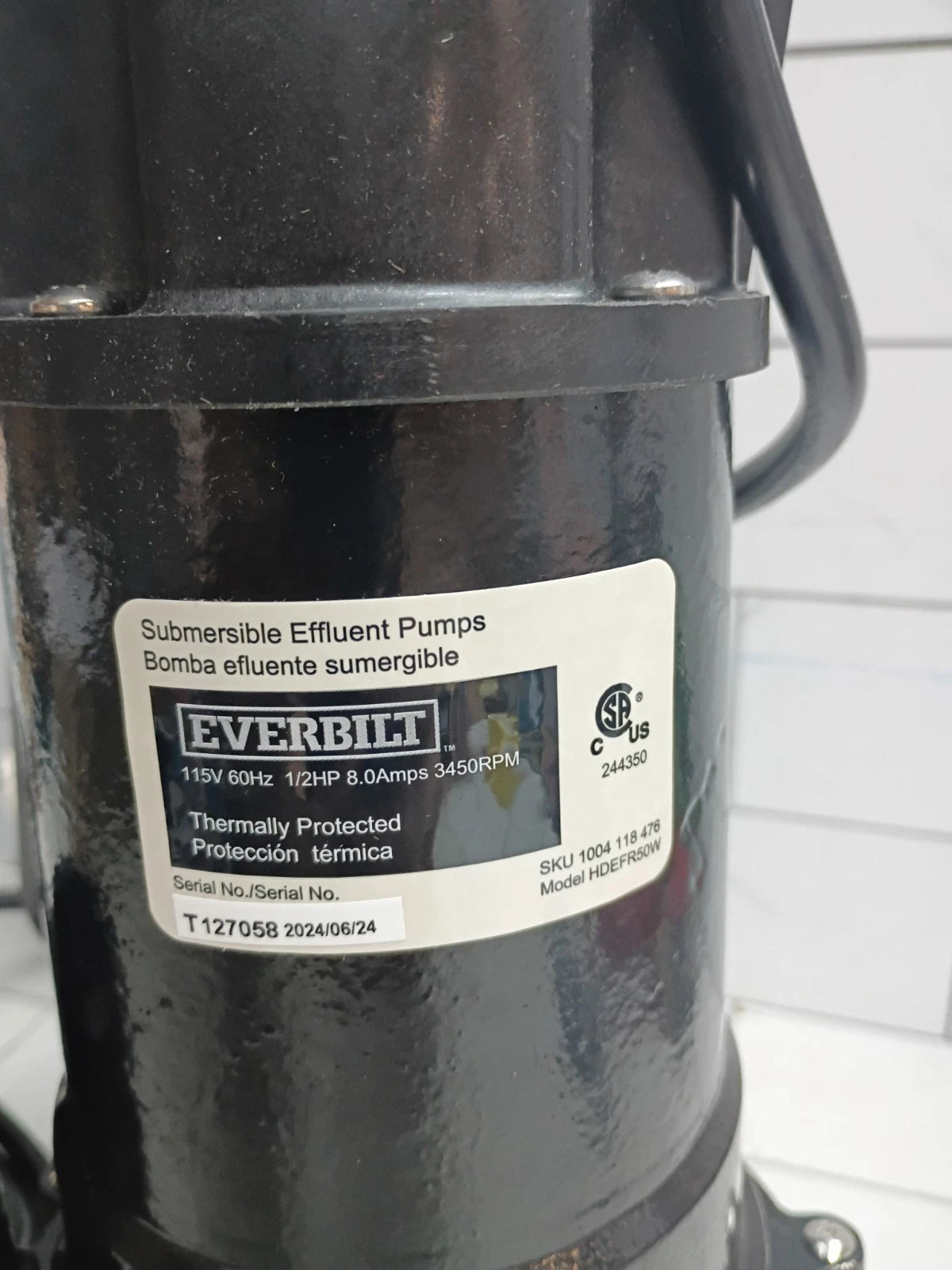 Everbilt HDEFR50W 1/2 HP Effluent Pump, Open Box,