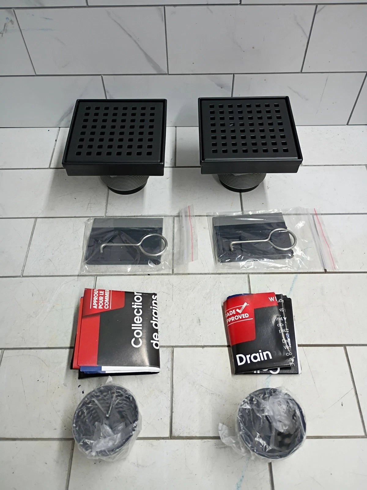 2pk RELN 4" X 4" Square Shower Drain Stainless Steel Open Box Read Description