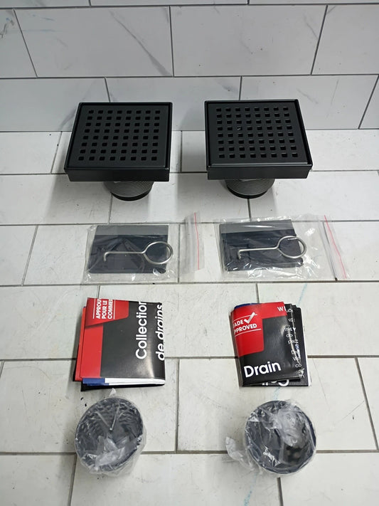 2pk RELN 4" X 4" Square Shower Drain Stainless Steel Open Box Read Description