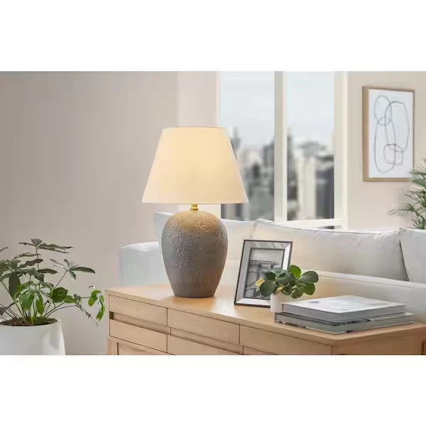 Hampton Bay Ripken Natural Bisque Textural Artisan 1-Light Ceramic Table Lamp