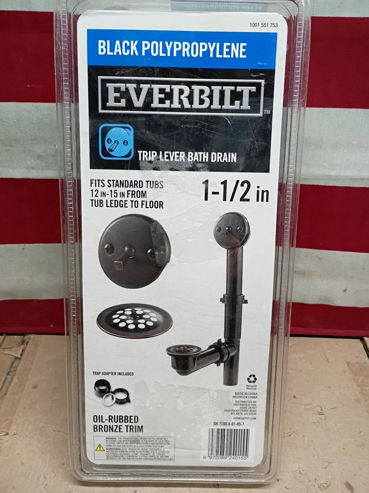 Everbilt SH-7100-A-01-05-7, 1-1/2" Pipe Overflow Drain Oil Rubbed Bronze, NEW,