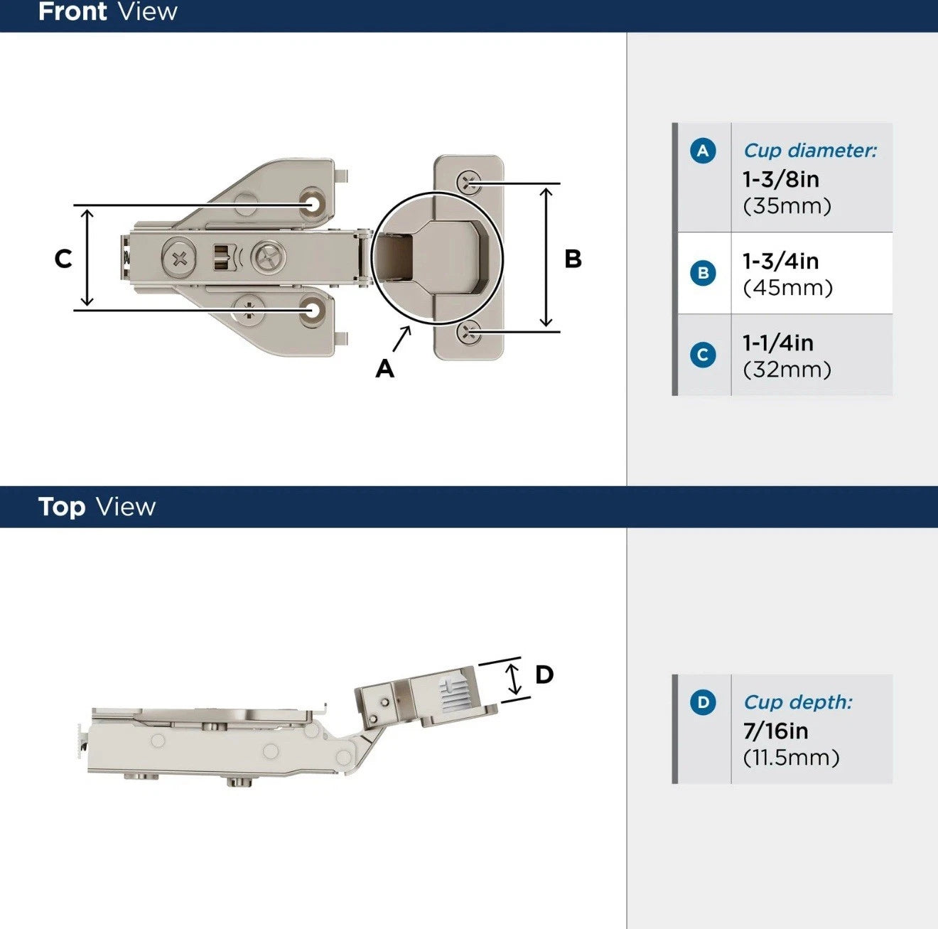 10x Amerock 2 Pack 1/2” Overlay Soft-Closing Euro Concealed Hinge for Face Frame