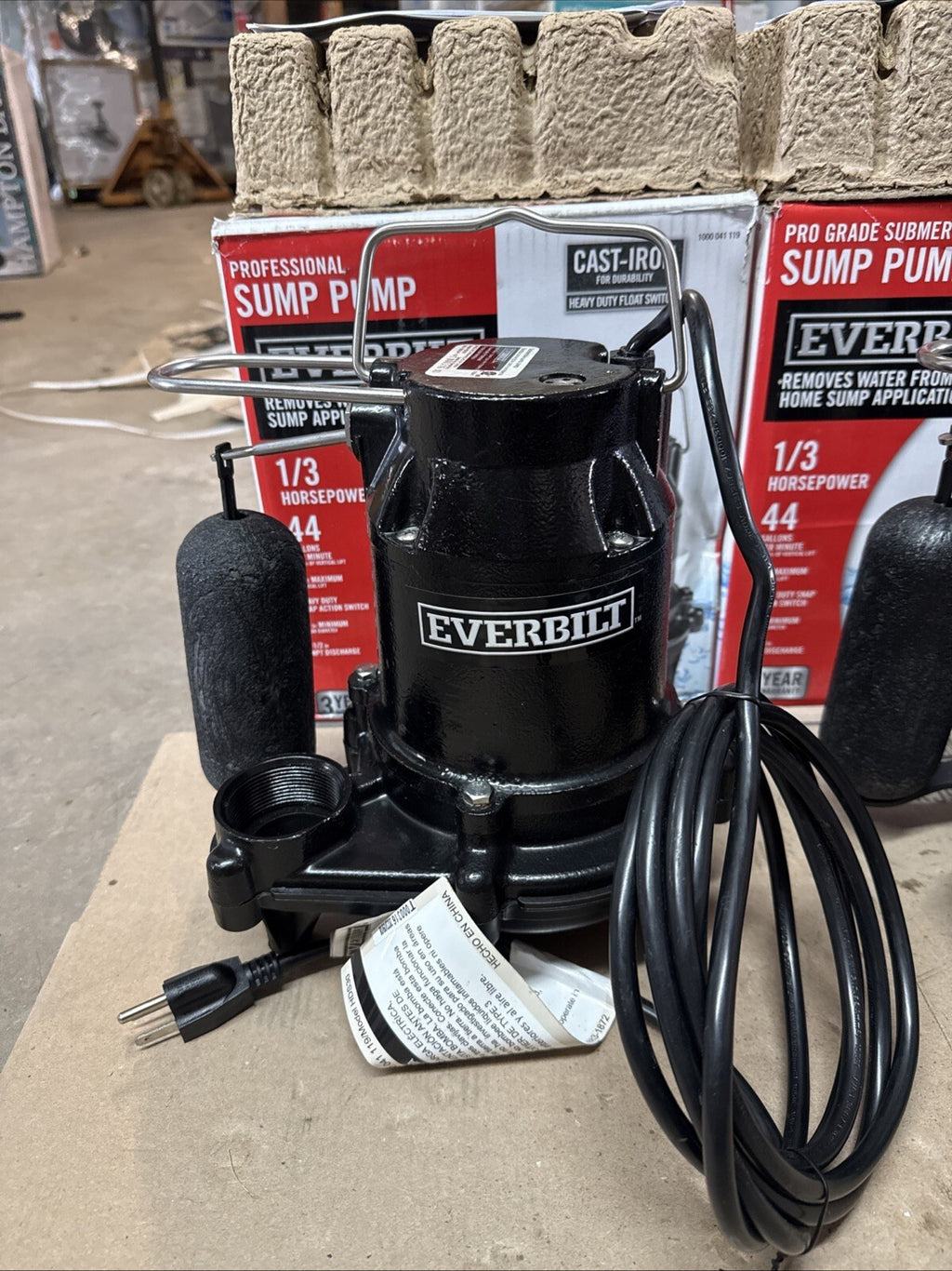 Everbilt 1/3 HP Cast Iron Submersible Sump Pump NEW open Box