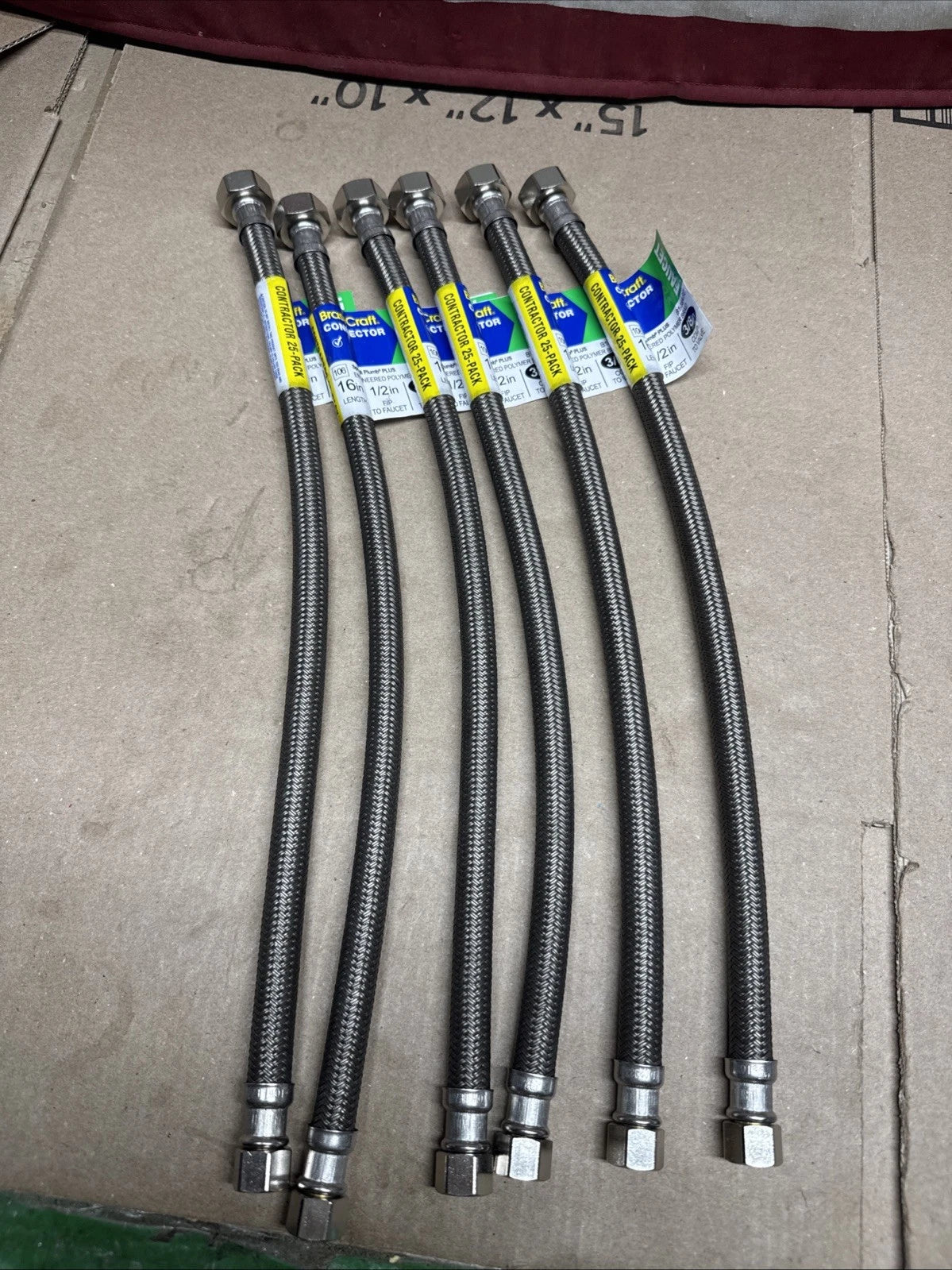 LOT- 6 PC. -1/2 in. IPS x 3/8 in x 16 in. Faucet Hose Connector brass craft.