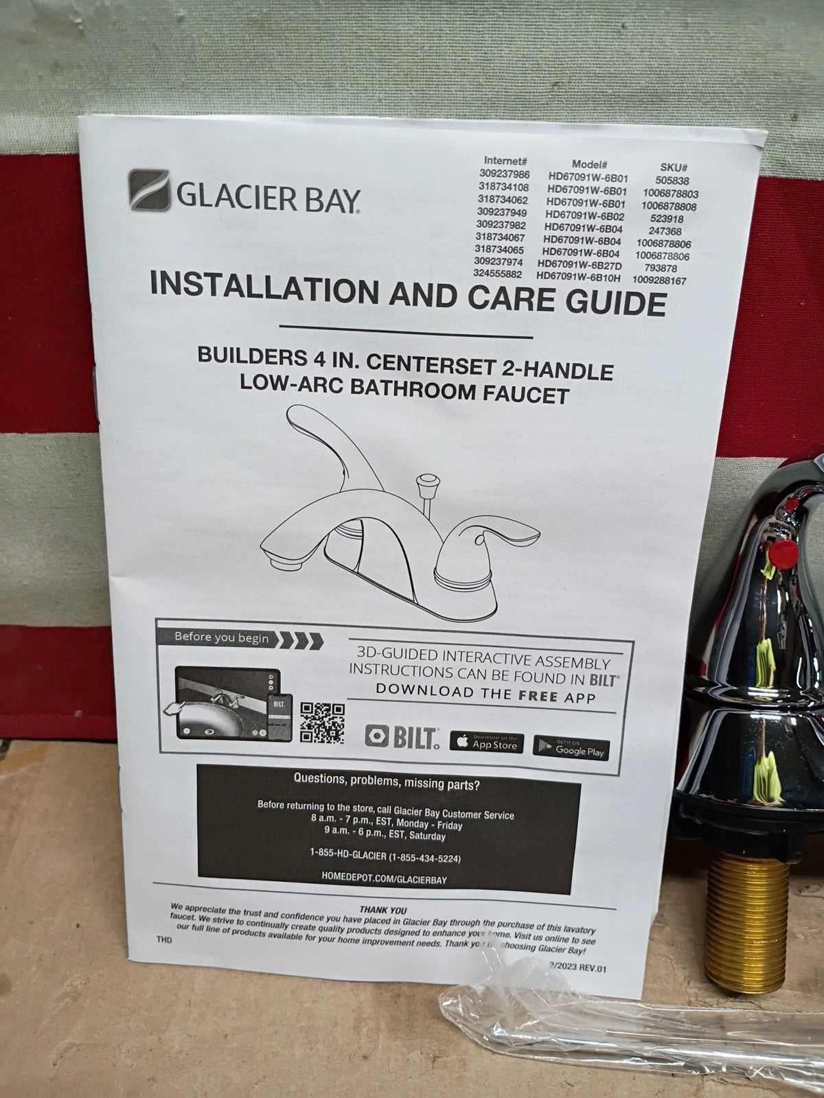 Glacier Bay 505 838, Builders 8" Wide Spread Bath Faucet Chrome Open Box,