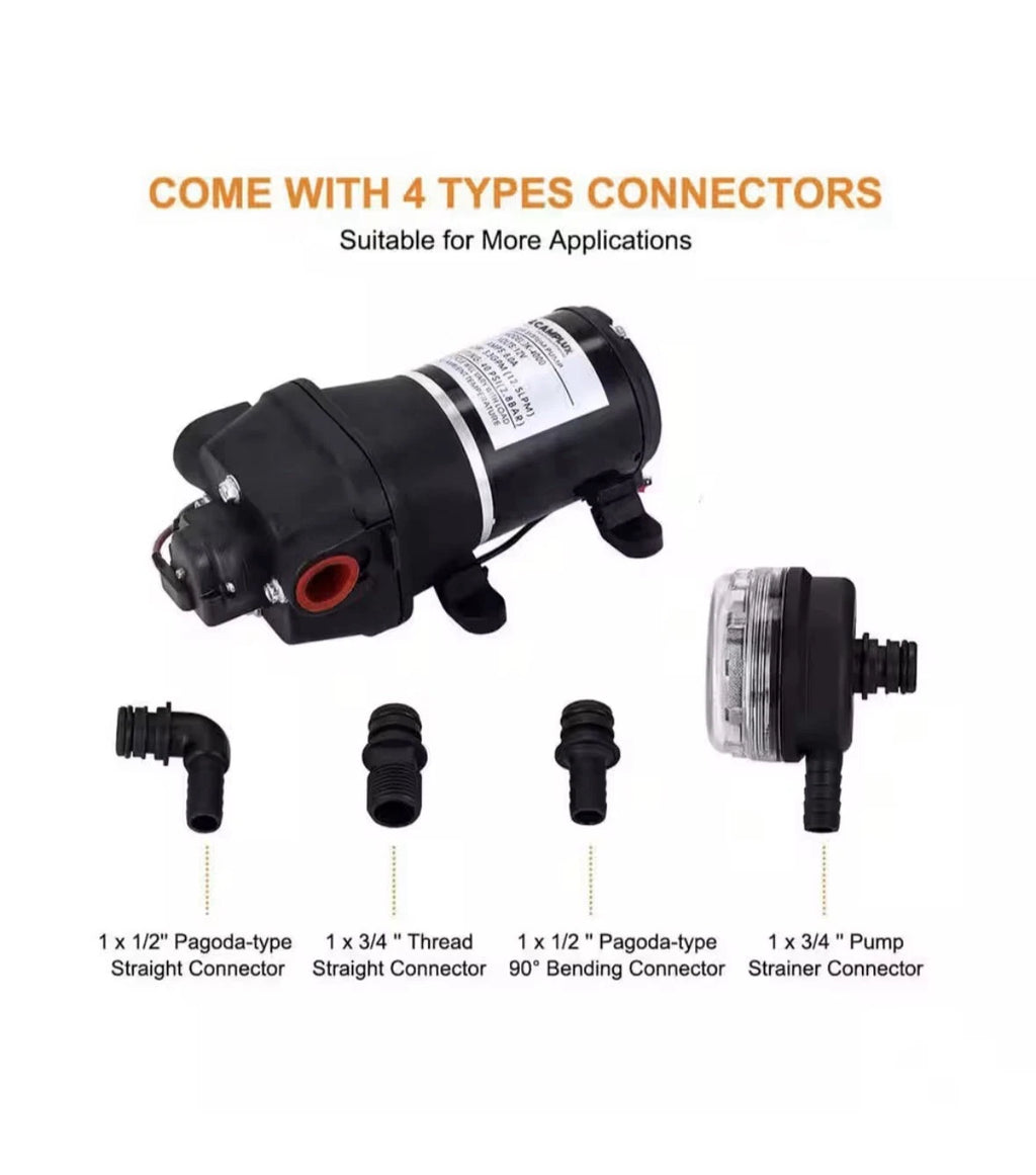 CAMPLUX 3.3 GPM 12V DC Water Pump, Pressure Water Pump with Strainer Filter