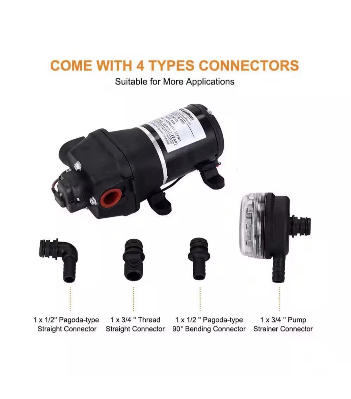 CAMPLUX 3.3 GPM 12V DC Water Pump, Pressure Water Pump with Strainer Filter