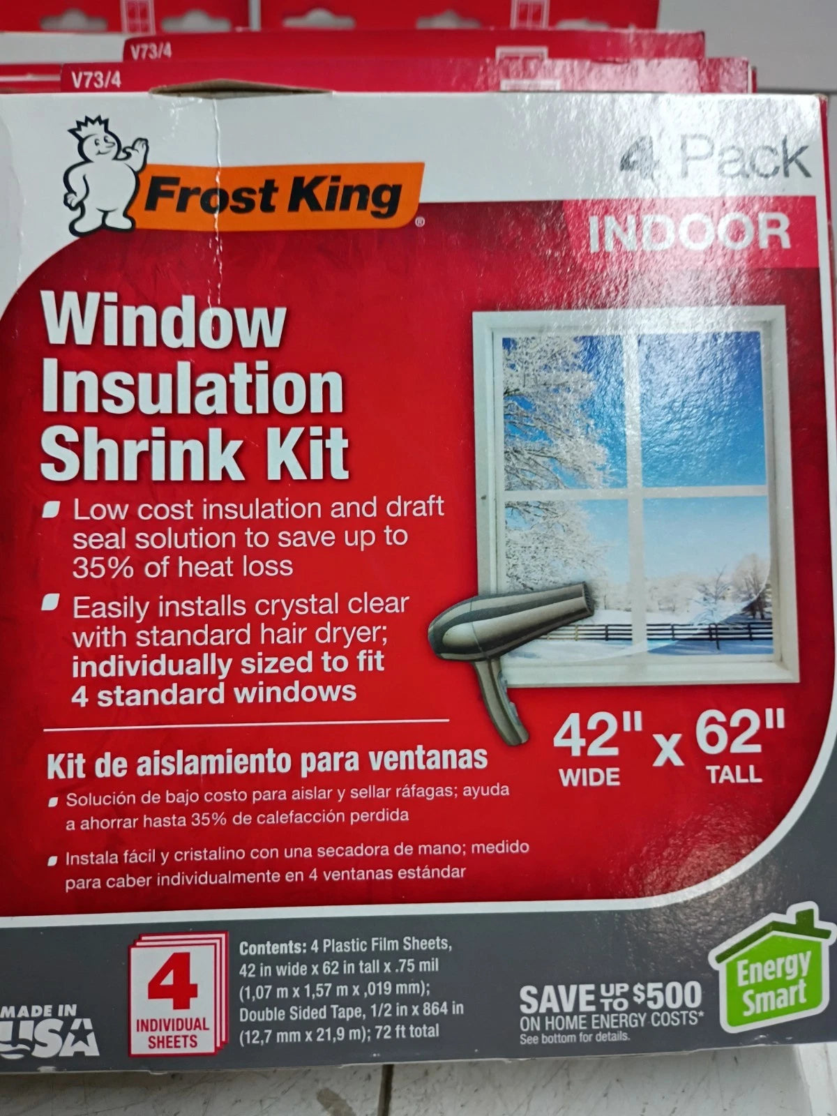 (LOT OF 10)4-PACKS Frost King Shrink Film Window KIT Clear Transparent 42" X 62"