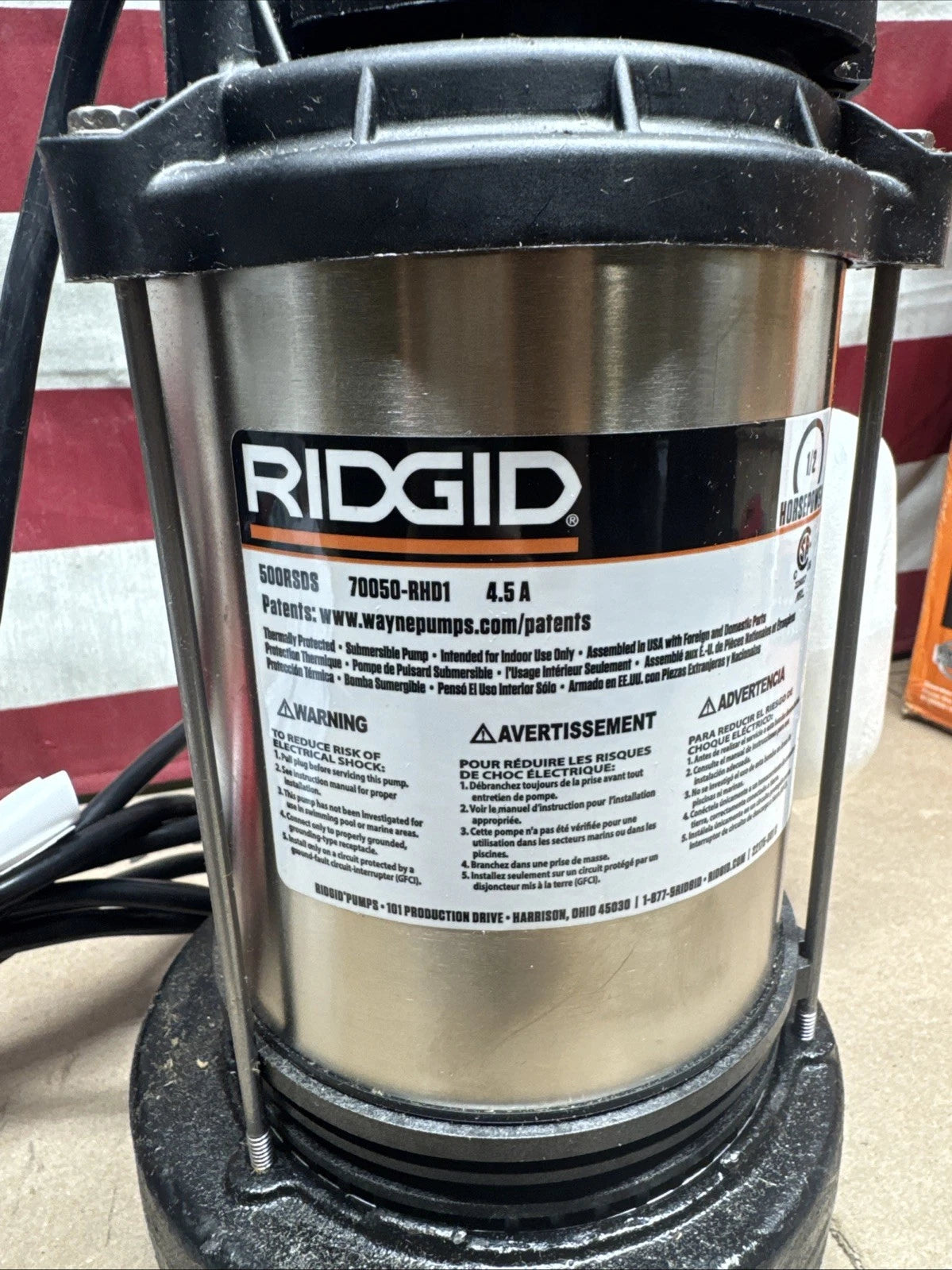 RIDGID 1/2 HP Sump Pump 500RSDS Open Box Never Used