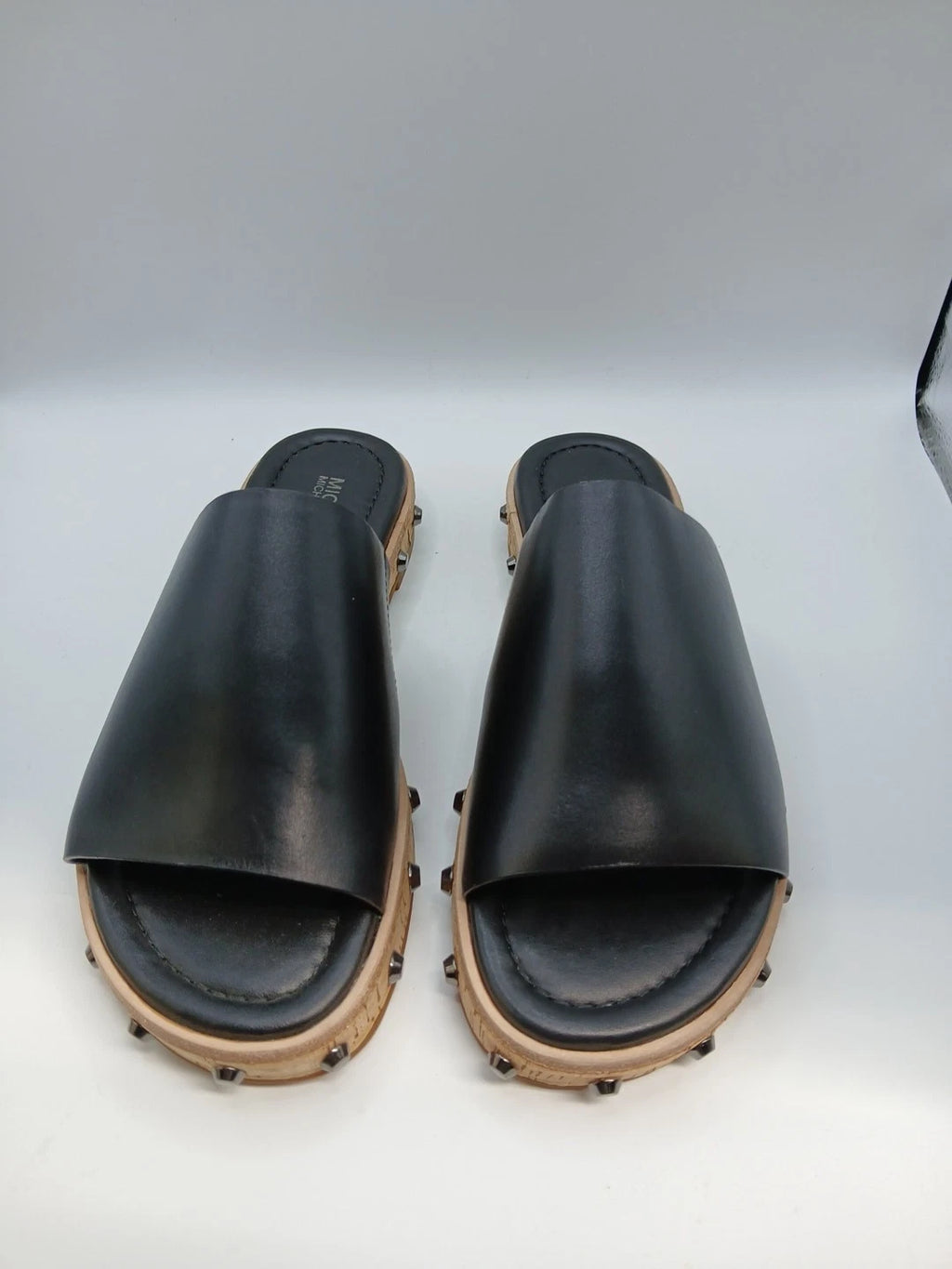 Michael Kors Ellen Slide Sandals Shoes Black Leather Rivets Accent Size 5M