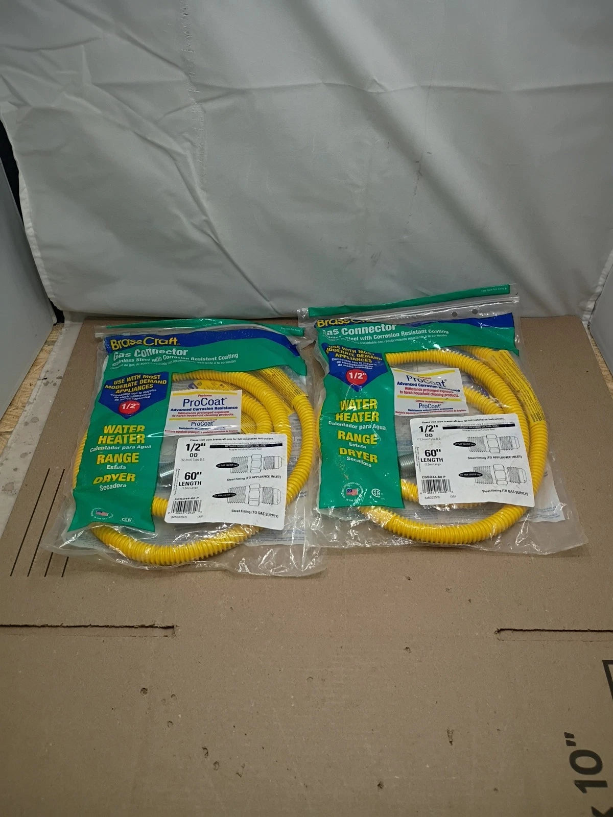 2pck BrassCraft Gas Connector 60" x 1/2" OD for Water Heater, Range, or Dryer