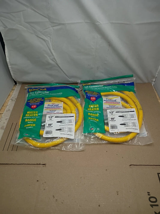 2pck BrassCraft Gas Connector 60" x 1/2" OD for Water Heater, Range, or Dryer