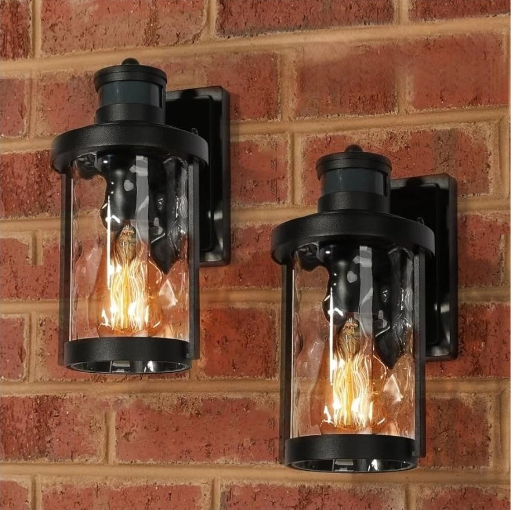 LALUZ Motion Sensor Outdoor Light Fixtures, 2 Pack Black Anti-Rust Exterior...