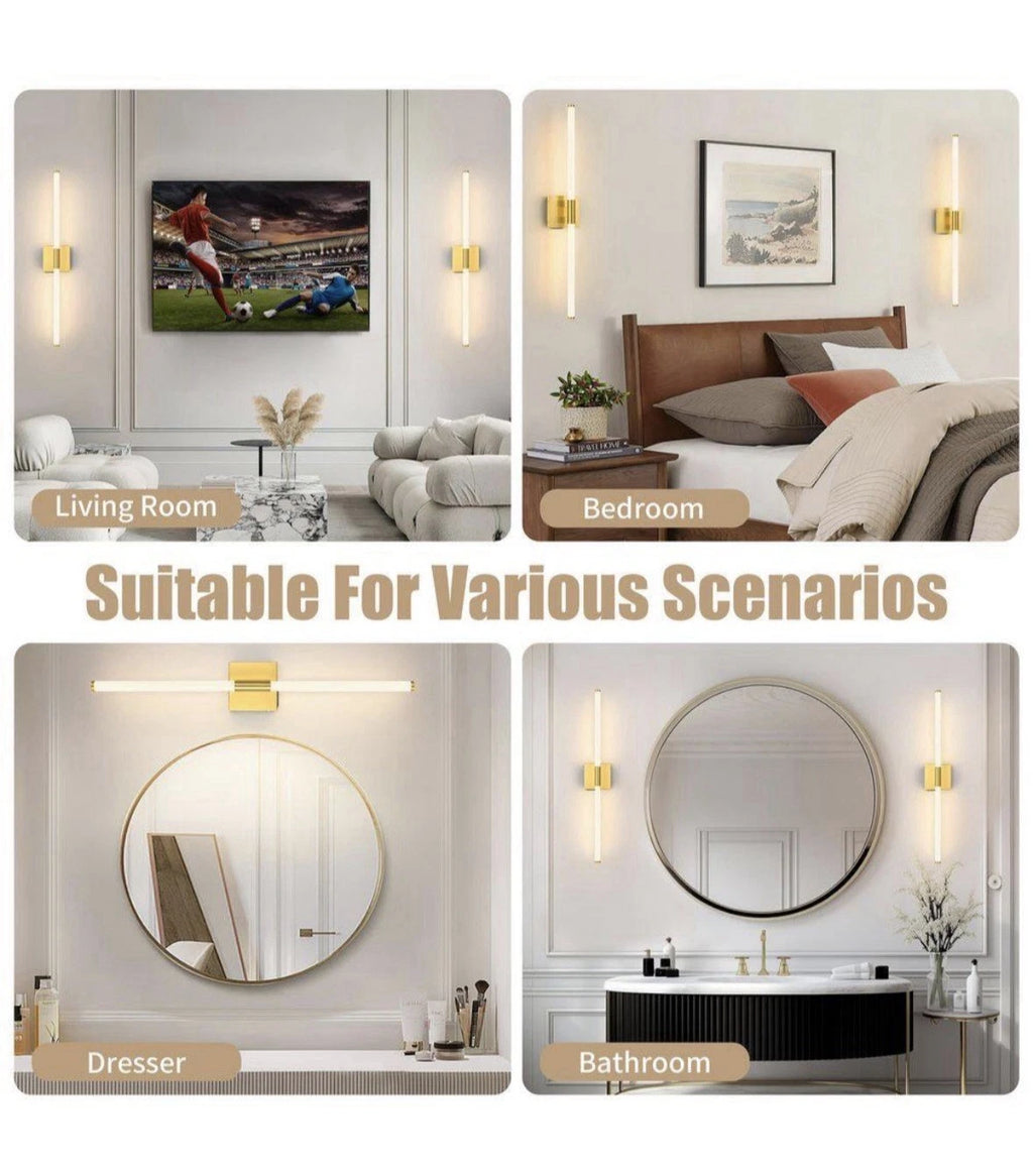 24 in. Brushed Gold Battery Operated Wall Sconce (Set of 2)360° Rotatable(Read⬇️