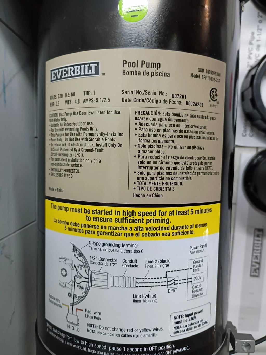 Everbilt SPP10002-2SP 1 HP Pool Pump In Ground 2 Speed 5.1 A 230V New, Open Box