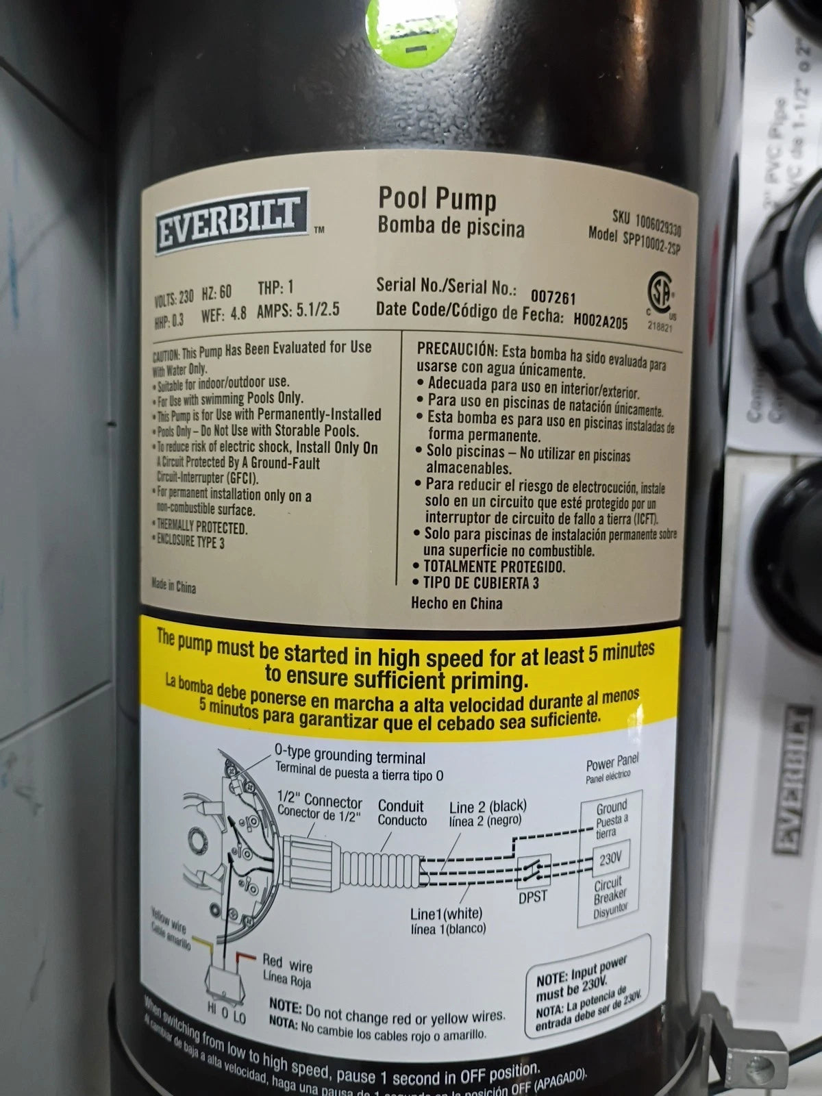 Everbilt SPP10002-2SP 1 HP Pool Pump In Ground 2 Speed 5.1 A 230V New, Open Box