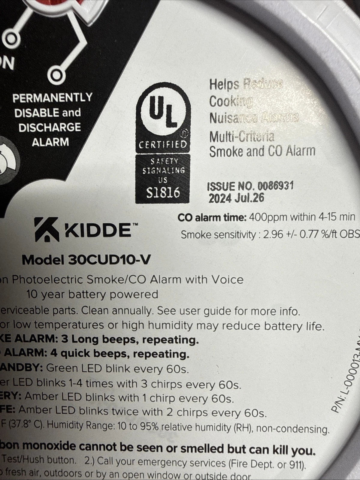 Kidde Detect 30CUD10-V Smoke + Carbon Monoxide Alarm - 10Yr Battery Voice Alerts