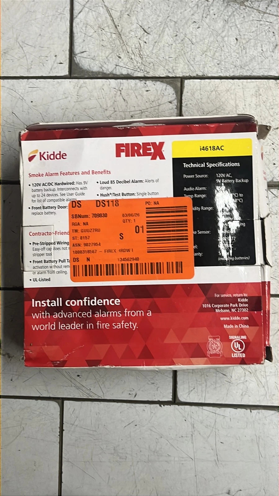 Kidde i4618AC Smoke Alarm 120V Hardwired 9V Battery Backup open box
