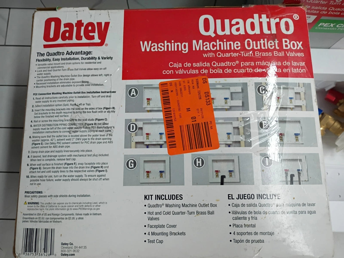 (2 Pack) Oatey Quadtro 38528 Washing Machine Outlet Box With PEX Crimp Valves OB