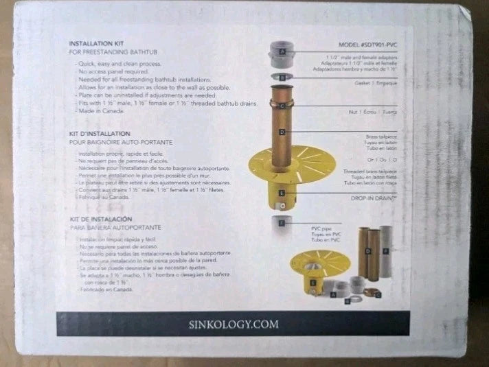 SINKOLOGY SinkSense PVC Quick-Fit Bathtub Drop-in Rough-In Kit SDT901-PCV OB
