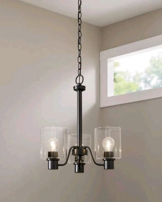 Hampton Bay Castleford 3-Light Satin Bronze Chandelier w/Clear Glass Shades