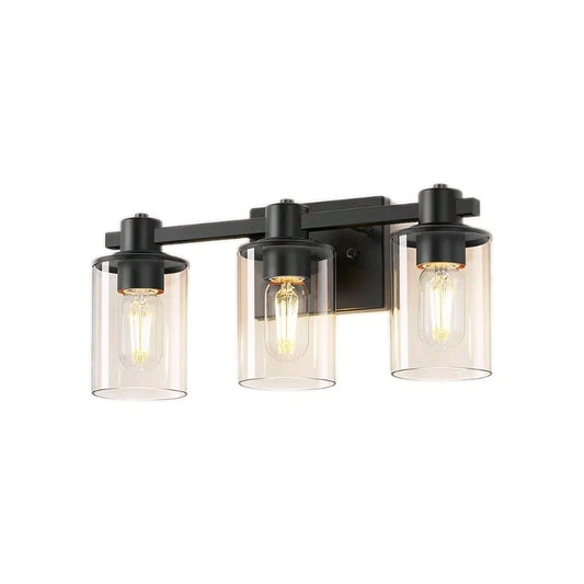 Yansunb. 3-Light Modern Vanity Light w Black Finish and Clear Glass Shade