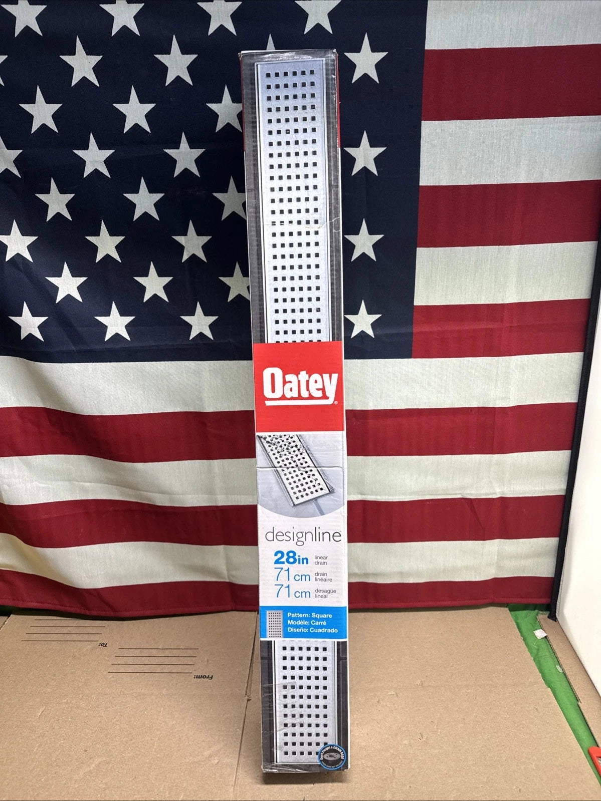 28" Shower Floor Linear Drain Square Grate Stainless Steel. Oatey Designline