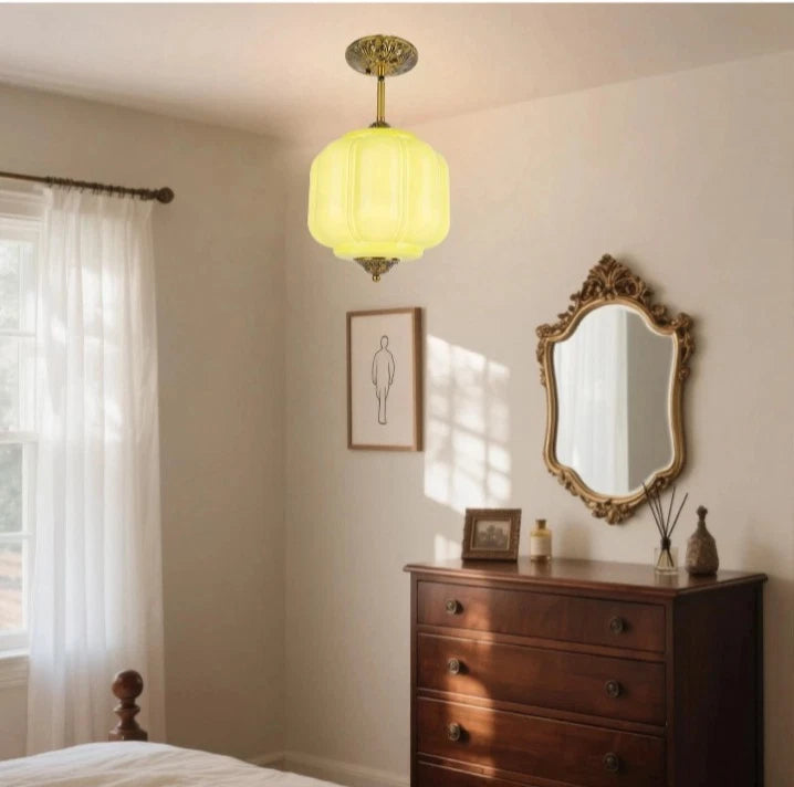 9in White Milk Glass Ceiling Light, LED Bulb Included, Vintage Schoolhouse OB