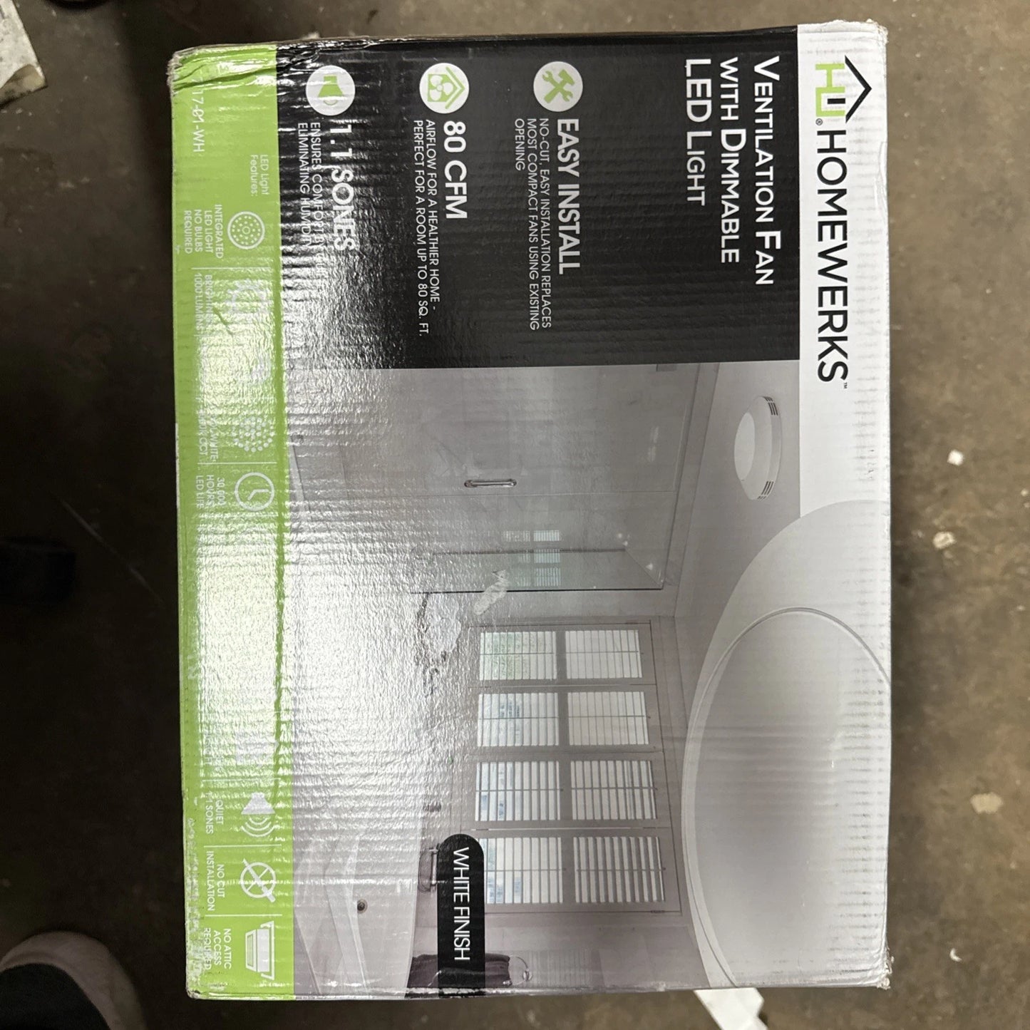 Homewerks Bathroom Integrated LED Light Ceiling Mount Exhaust Ventilation 80 CFM