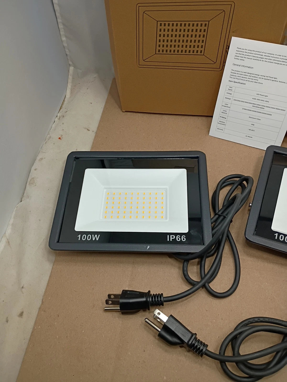 2pack 100W Led Flood Light Outdoor Security Garden Yard Spotlight Lamp Black
