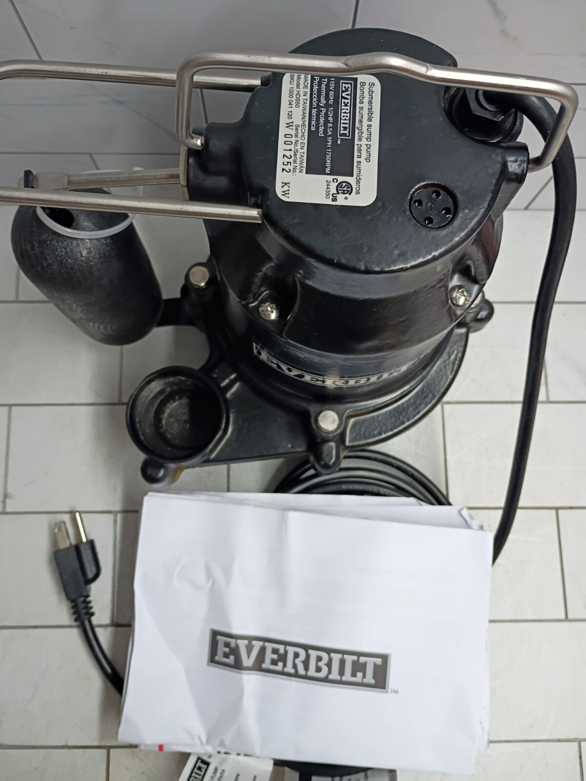 Everbilt  HDS50 1/2 HP Cast Iron Sump Pump Used, Read Description
