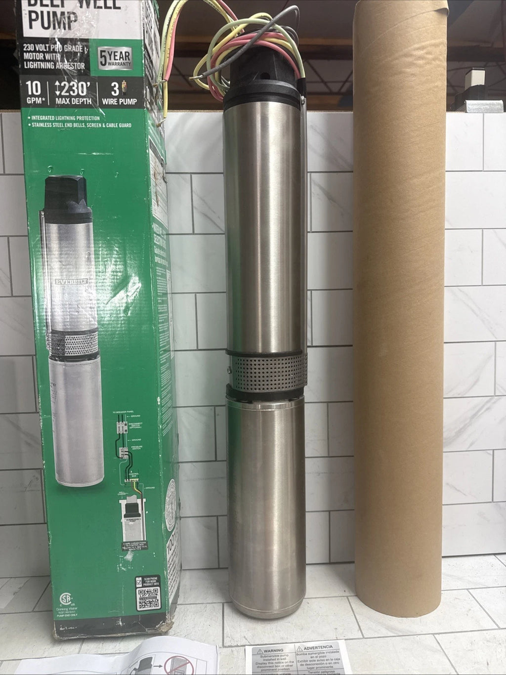 EVERBILT 3/4 HP 4" 10GPM 3 WIRE SUBMERSIBLE DEEP WELL PUMP HDSUB7-103 Open Box