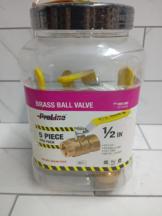 ProLine 1/2" Brass FPT Full Port Ball Valve Lead Free 600 PSI (5-Pack) 107-813J5