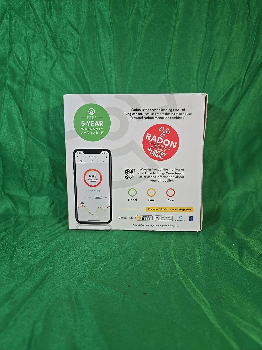 Airthings 2950 Wave Radon Detector with Humidity & Temp Sensor, Battery Free App