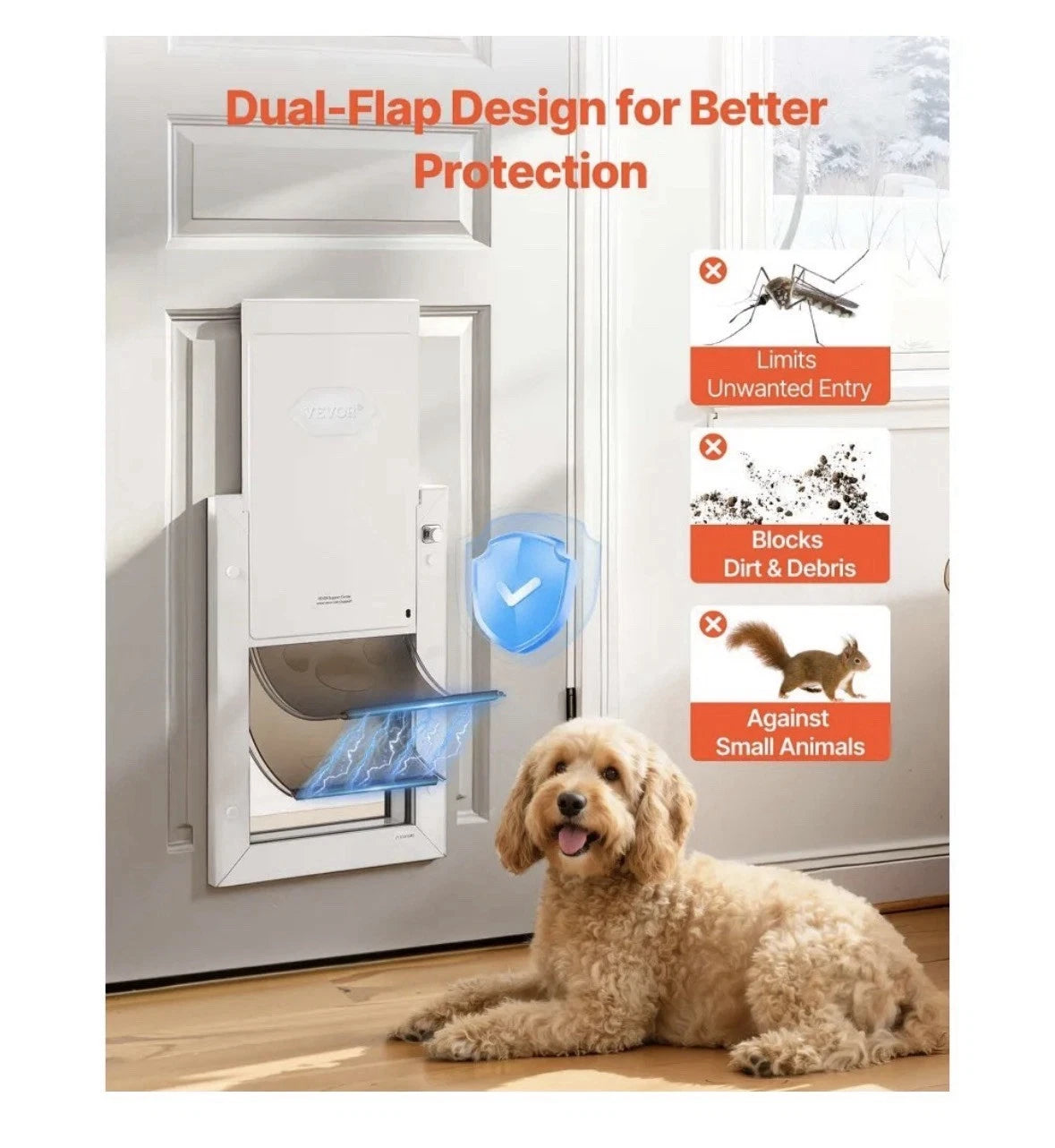 VEVOR M Pet Door, 8.25" x 12.25" Aluminum Frame W/ Lock and Flap System Open Box