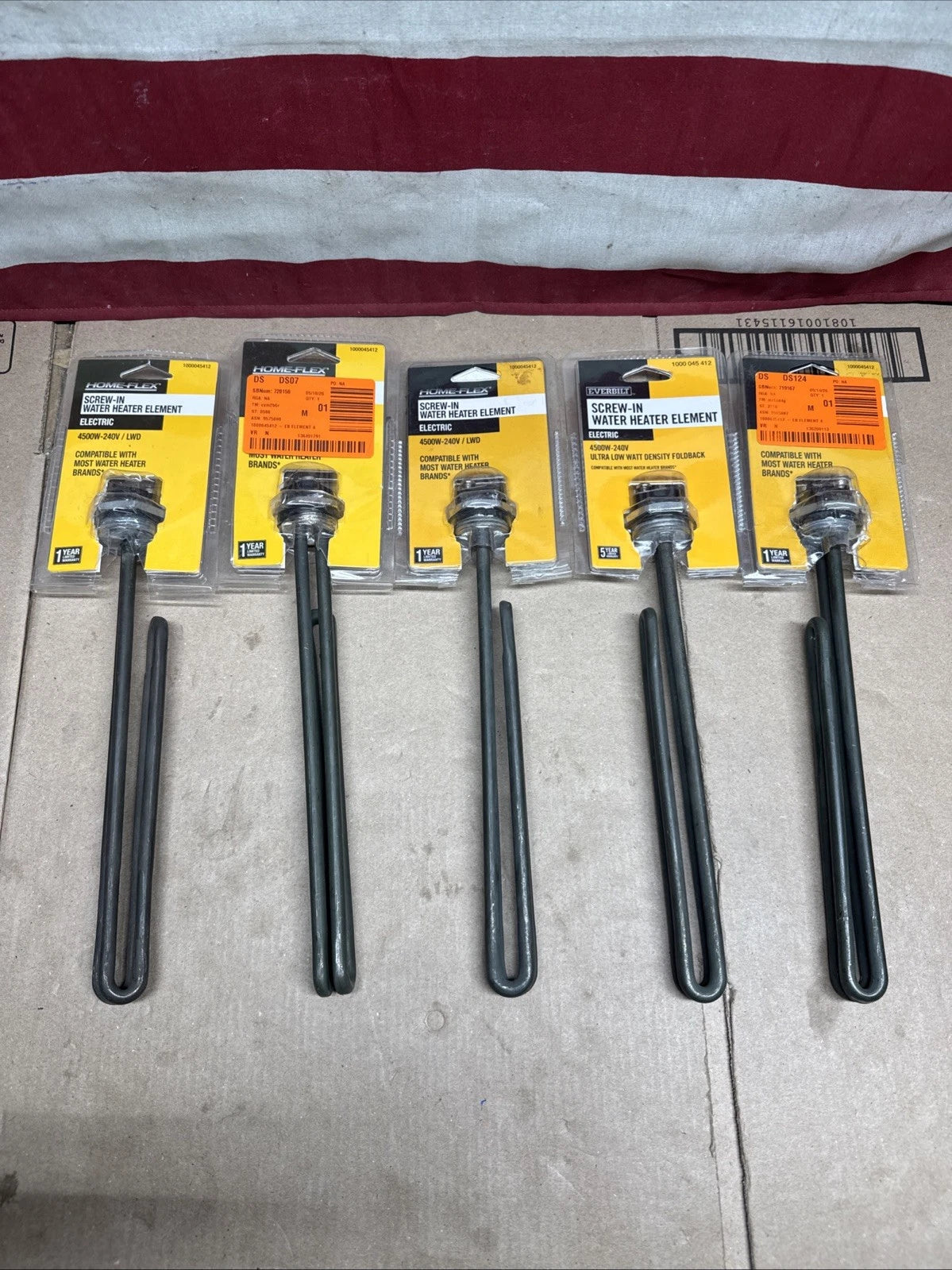 5pk Everbilt 4500W Fold-Back Screw-In Alloy Water Heater Element Stainless Steel