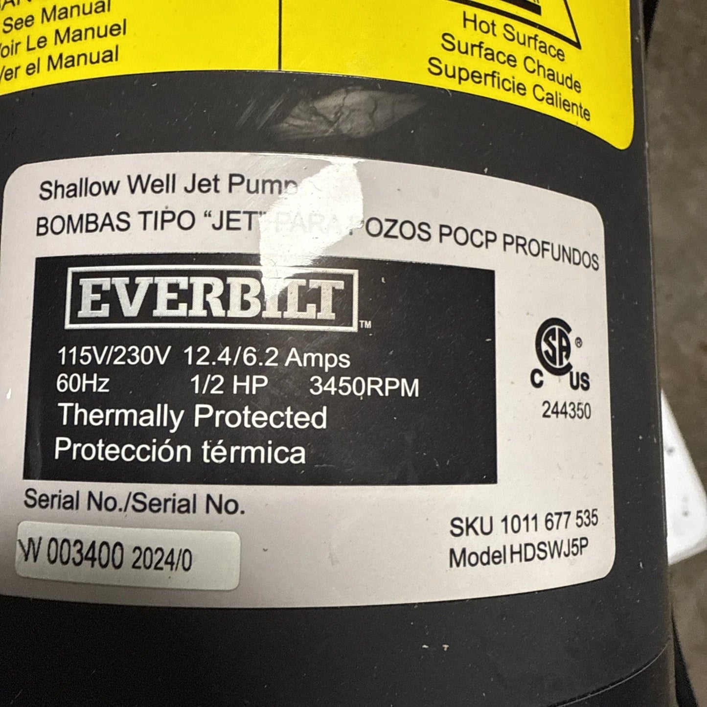 Everbilt 1/2 HP Shallow Well Jet Pump 1011677535. *Read Description**
