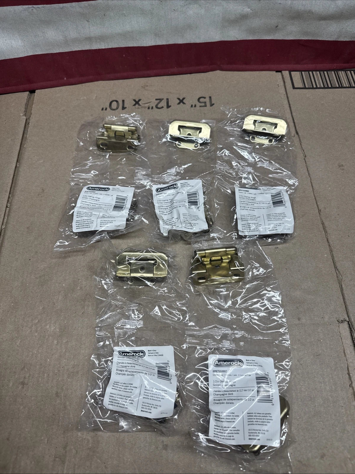 5pk Amerock Self Closing Kitchen Cabinet Door Hinge 3/8 Golden Champagne New
