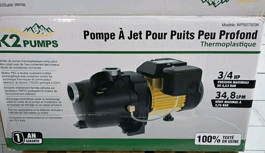 K2 Pumps Shallow Well Jet Pump 3/4 Hp Lead Free Thermoplastic 115/230V OPEN BOX