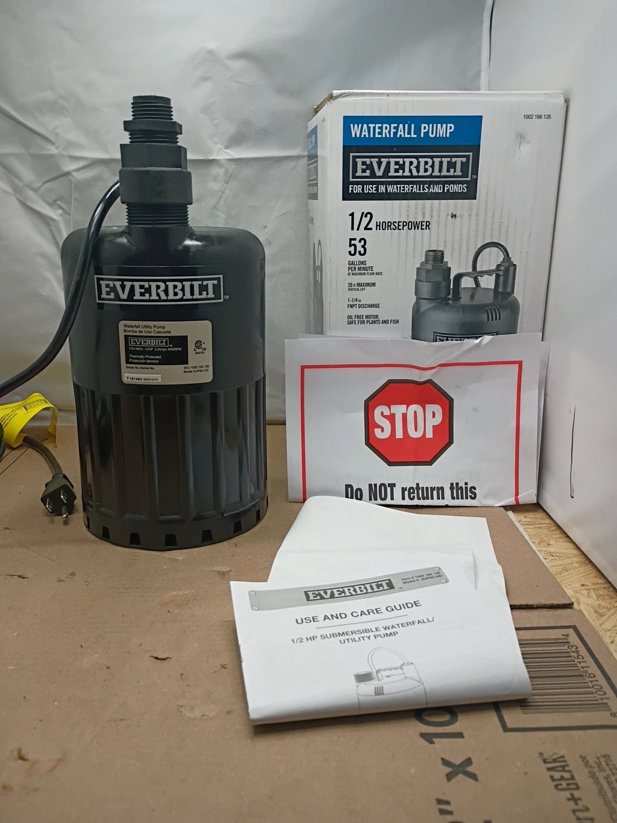 EVERBILT Waterfall & Pond Pump 1/2 HP 53 GPM 26 Ft Max Vertical Lift SUP80-HD OB