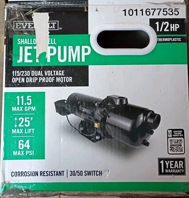 Everbilt HDSWJ5P 1/2 HP Plastic Shallow Well Jet Pump New Open Box