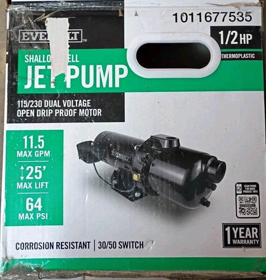 Everbilt HDSWJ5P 1/2 HP Plastic Shallow Well Jet Pump New Open Box