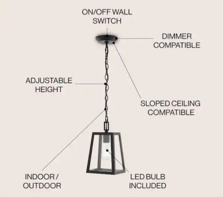 Glendale 6.75 in. 1-Light Black/Clear Outdoor LED Pendant Farmhouse Open Box