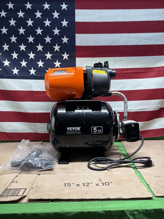 VEVOR 1HP Shallow Well Pump with Pressure Tank 1000GPH Irrigation Booster Pump