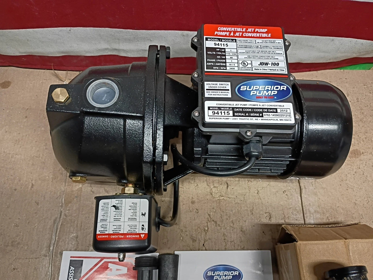 Superior Pump 94115 1HP Plastic Cast Iron Convertible Jet Pump Injector Kit USED