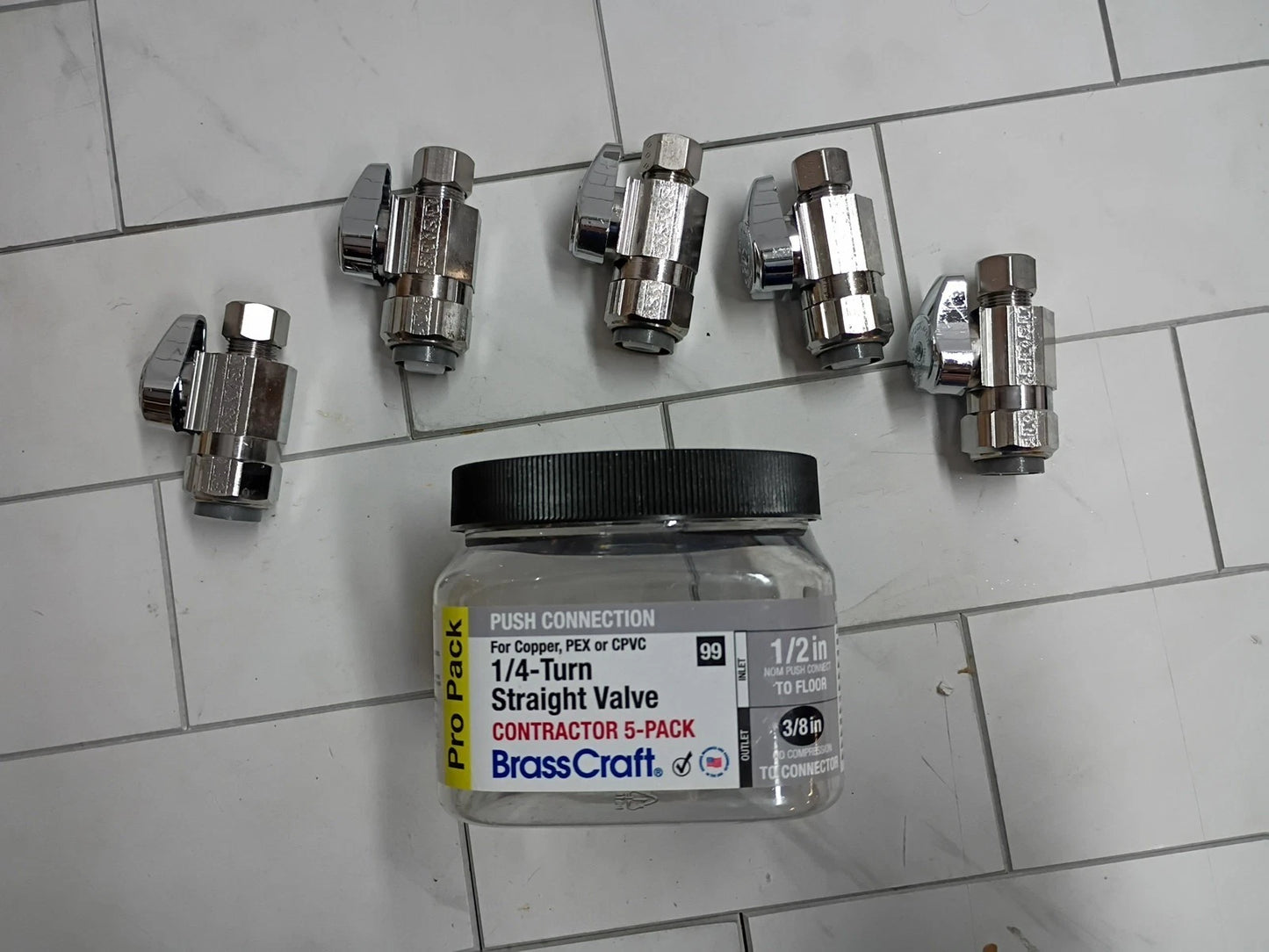BrassCraft 1/2" Push Connect Straight Stop Inlet x 3/8" OD Comp Outlet 1/4-Turn