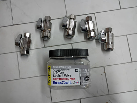BrassCraft 1/2" Push Connect Straight Stop Inlet x 3/8" OD Comp Outlet 1/4-Turn