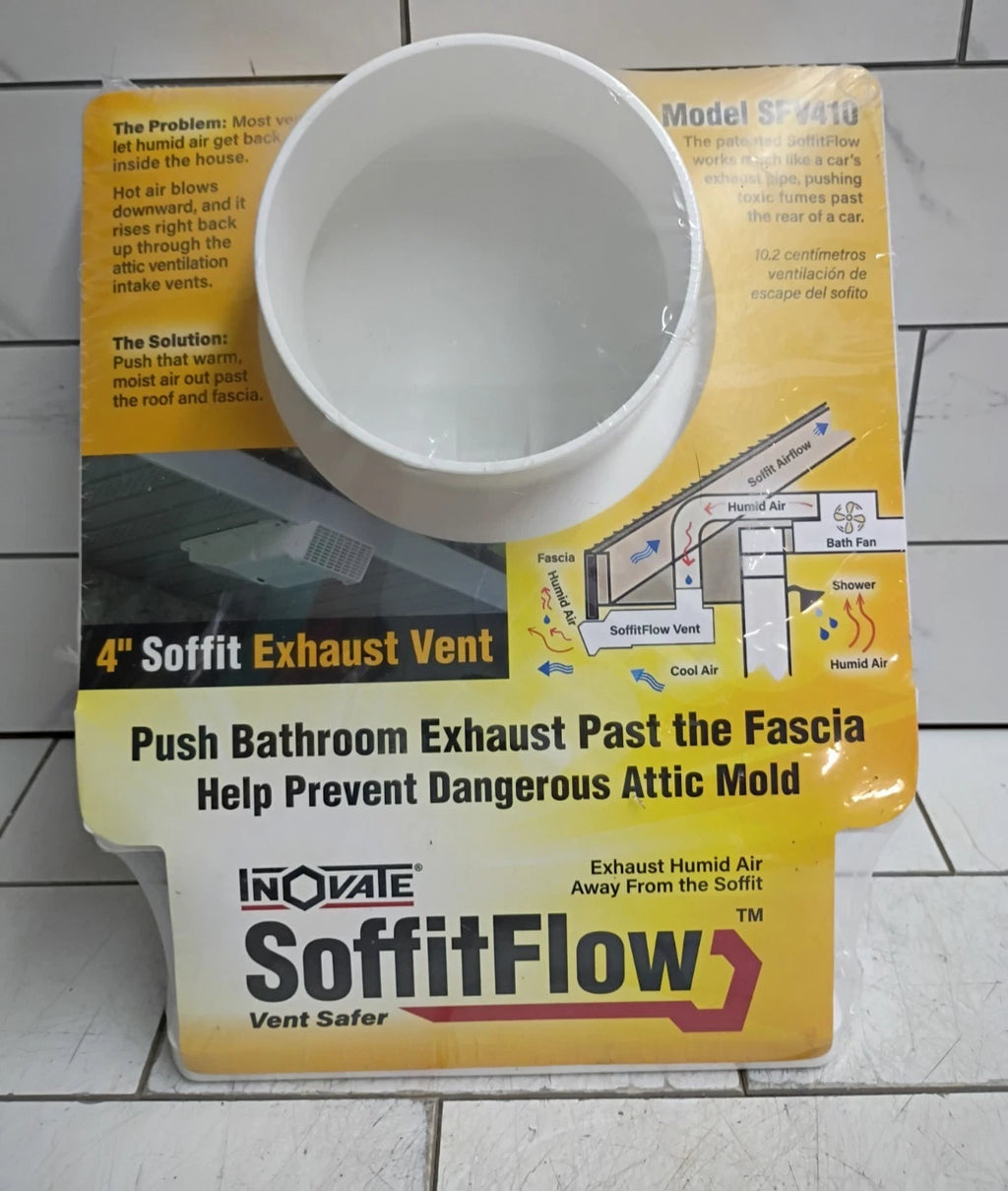 INOVATE SFV410 Soffit Exhaust Vent 4" White with Damper & Removable Grille NEW